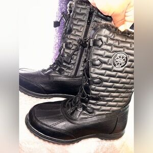 totes Black Quilted Winter Rain Boots with Faux Fur Trim